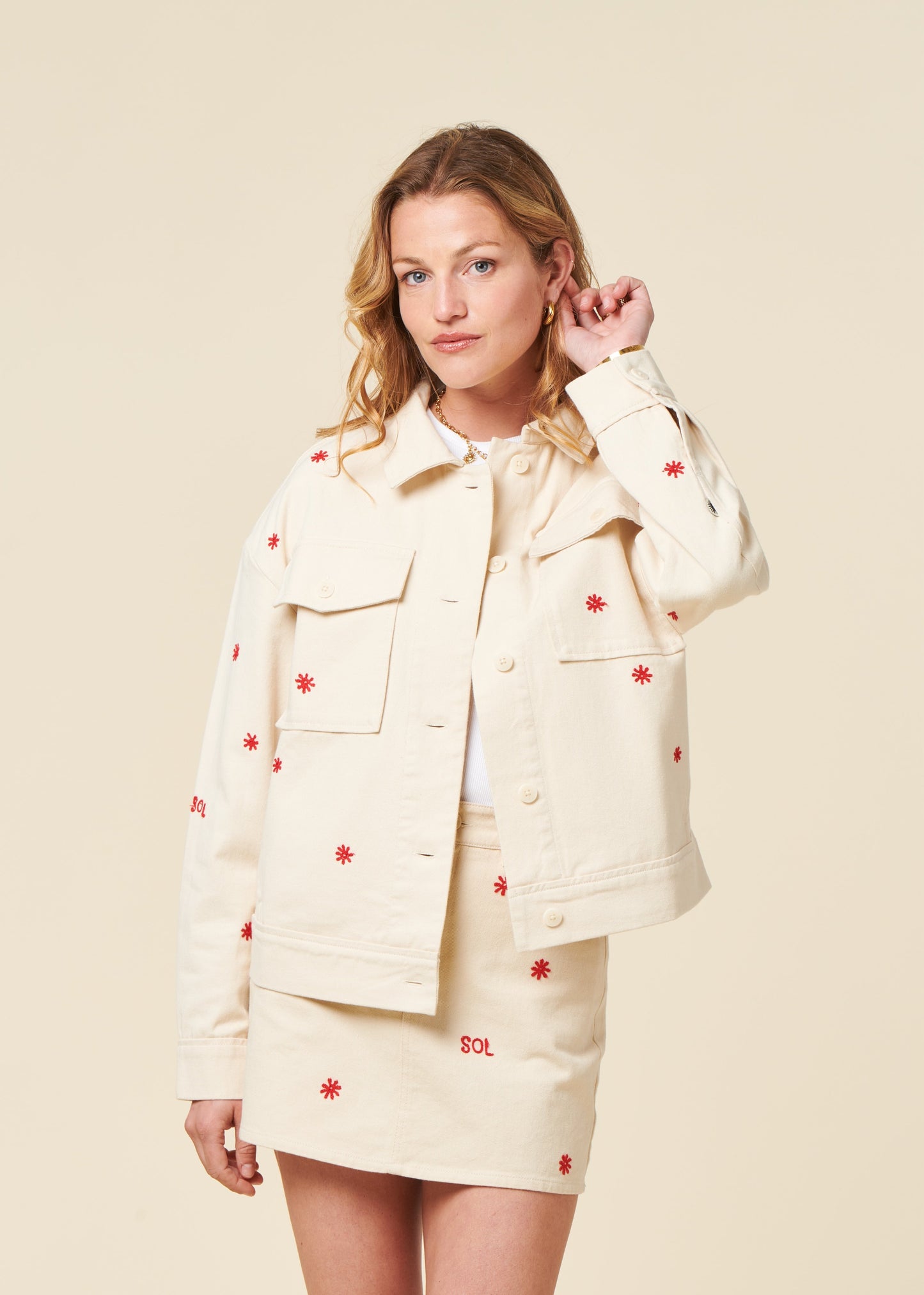 Veste denim en coton bio | écrue à motifs "Sol chain frans jacket"