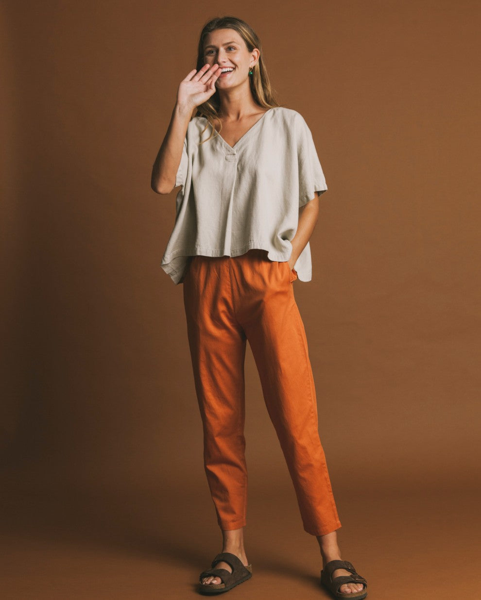 Pantalon droit terracotta en coton bio - Ella