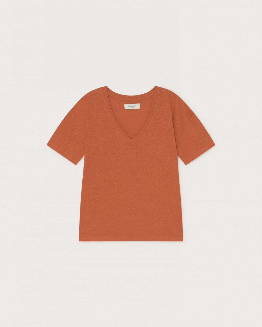 T-shirt col V terracotta en chanvre et coton bio - Chloé