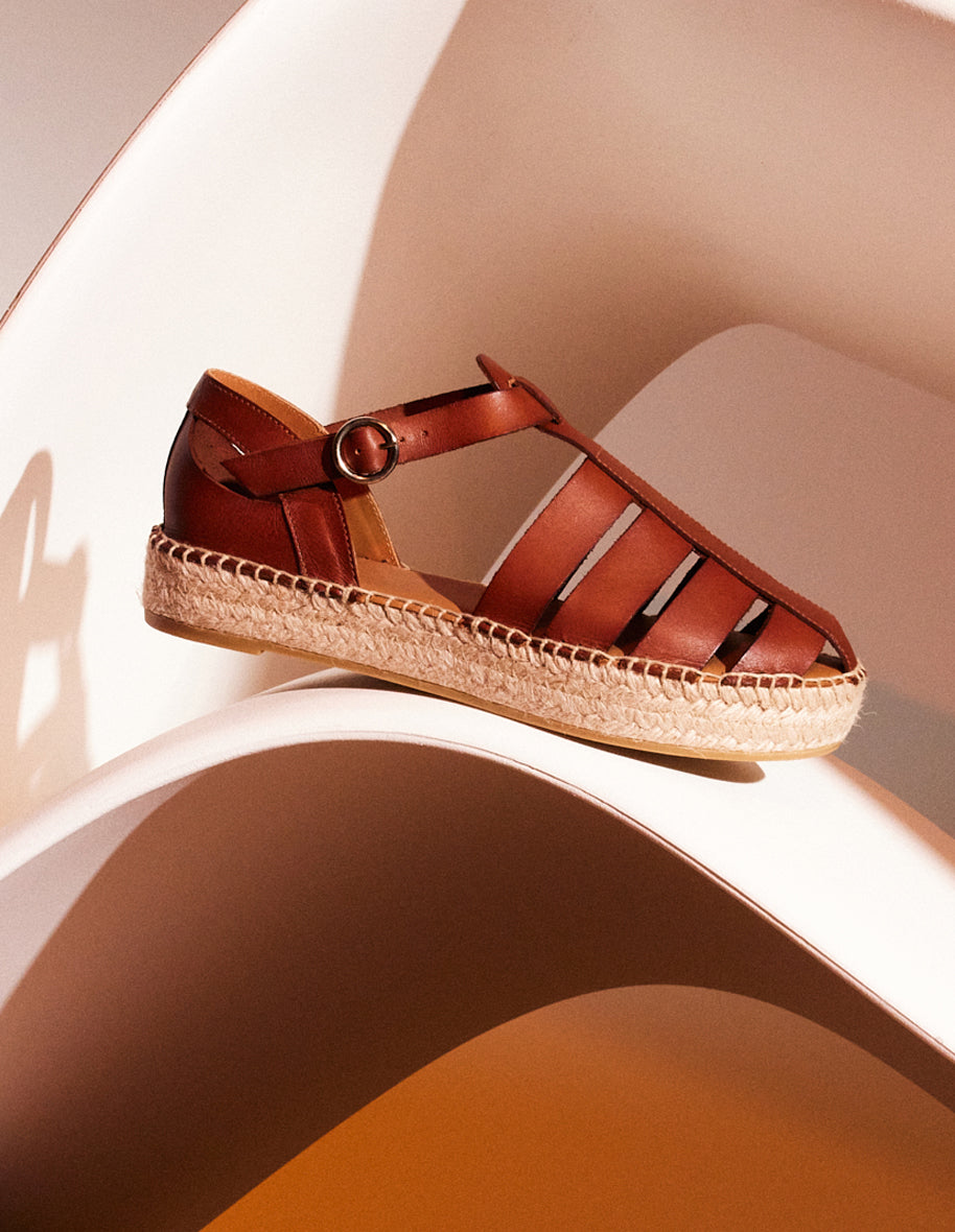 Sandales en cuir certifé | marron "thais cuir cognac"