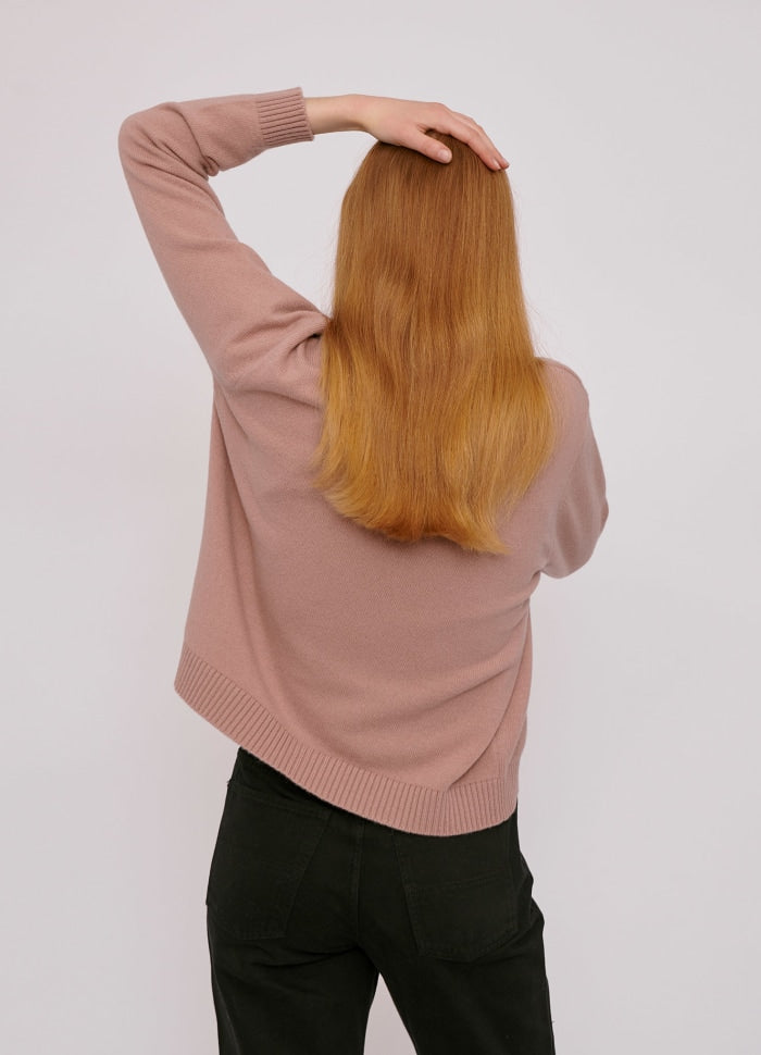 Pull rose en laine recyclé - Boxy dusty rose