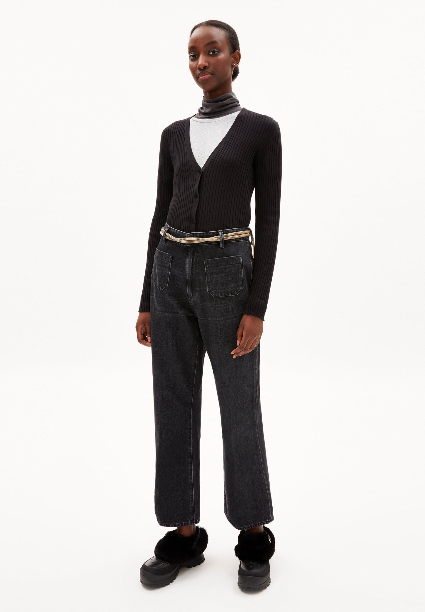 Cardigan fin noir en coton bio - tinnaa black