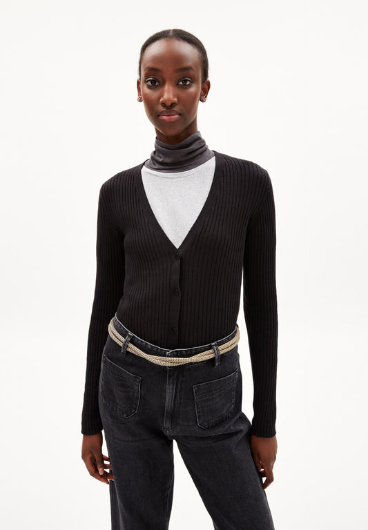 Cardigan fin noir en coton bio - tinnaa black