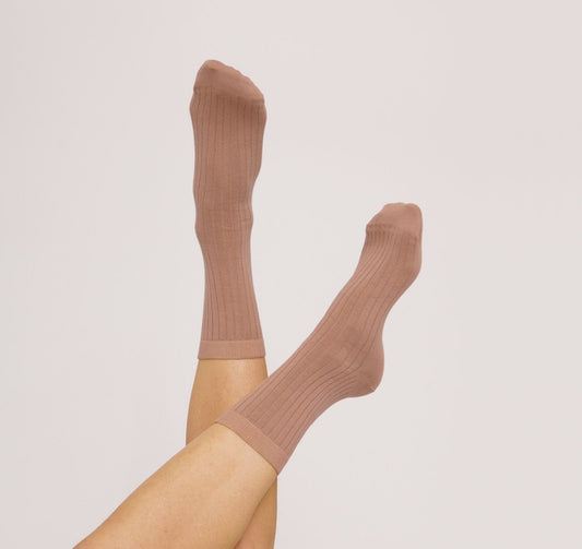 Pack 2 paires de chaussettes hautes à rainues roses en coton bio - dusty rose