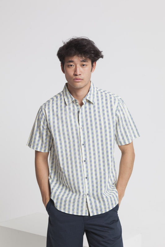 Chemise manches courtes imprimé blanc en coton bio - Tom