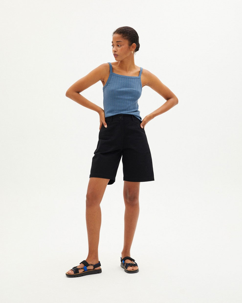 Débardeur côtelé bleu en tencel et refibra - BLUE TRASH ASTER TOP