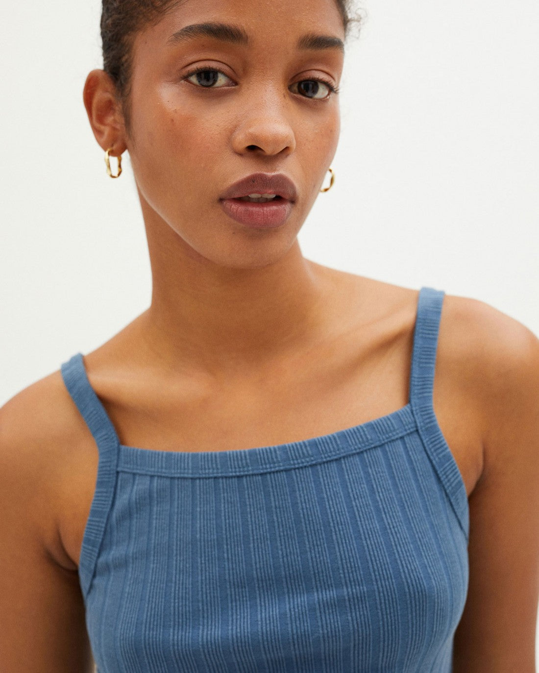 Débardeur côtelé bleu en tencel et refibra - BLUE TRASH ASTER TOP