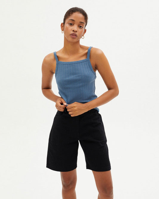 Débardeur côtelé bleu en tencel et refibra - BLUE TRASH ASTER TOP