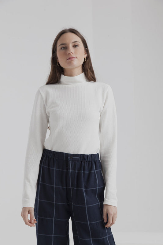 T-shirt manches longues col roulé blanc en coton bio - ellen rib