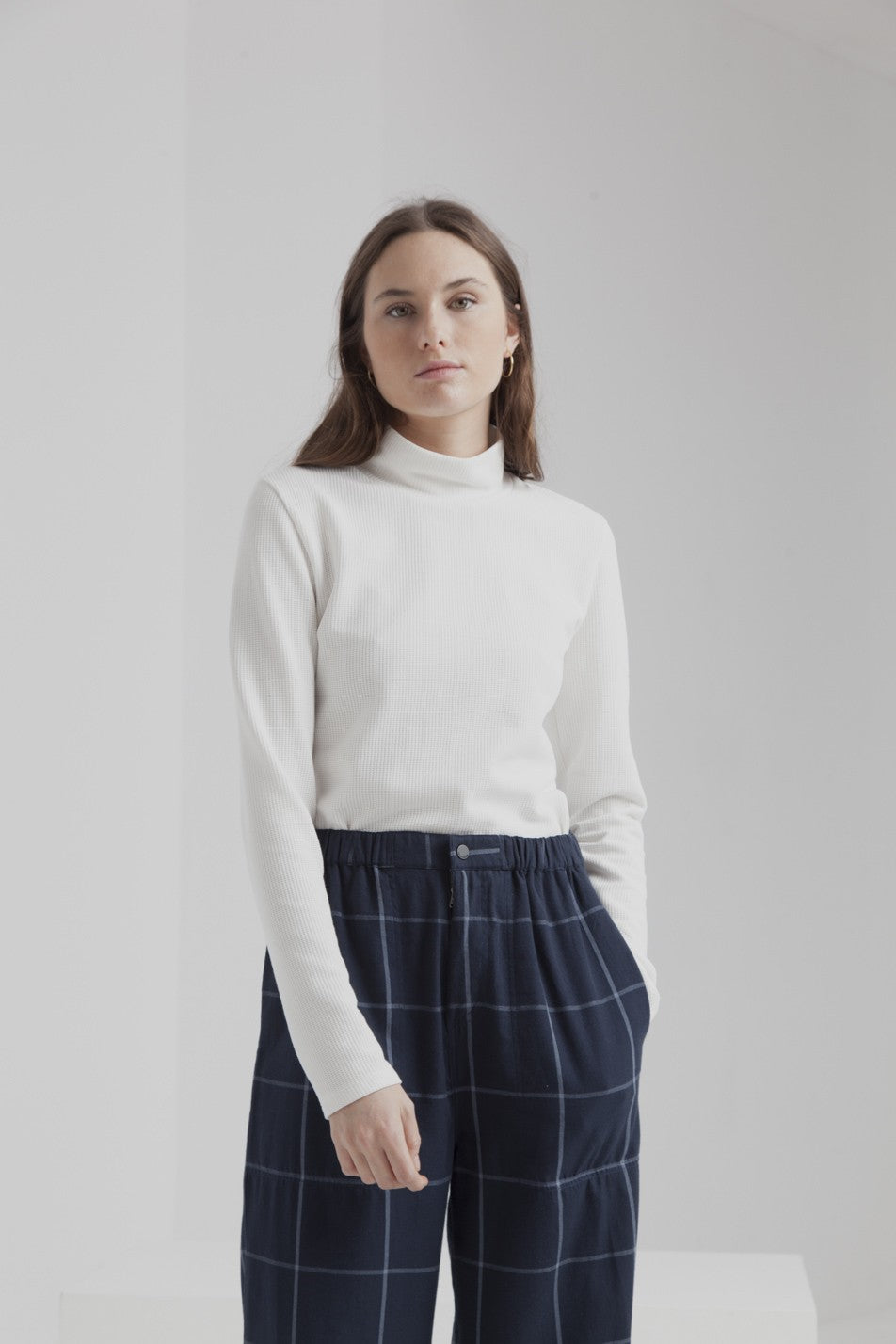 T-shirt manches longues col roulé blanc en coton bio - ellen rib