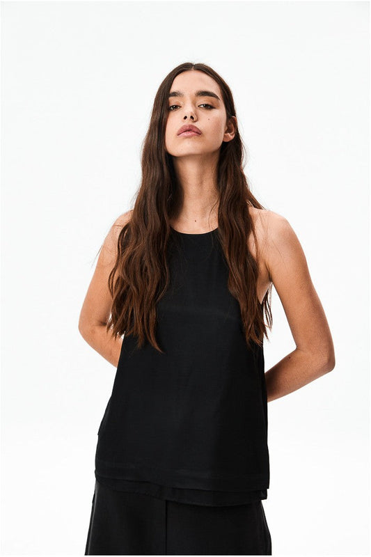 Top uni noir en tencel - Elsa