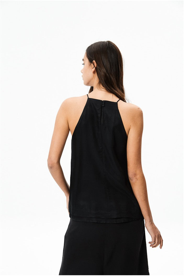 Top uni noir en tencel - Elsa
