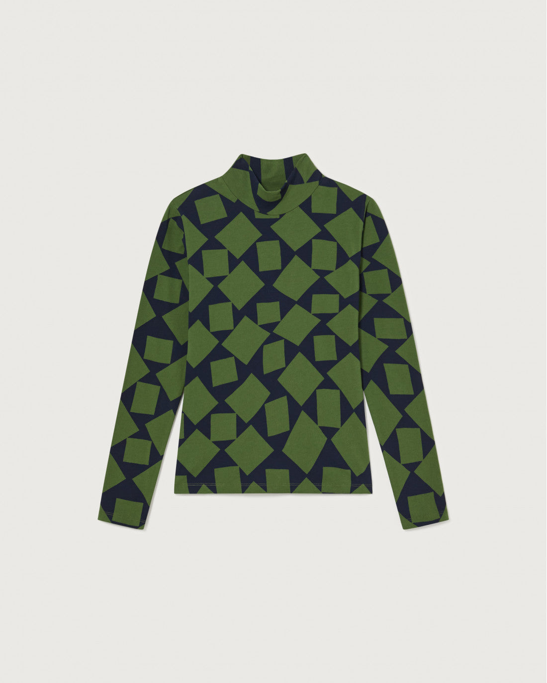 Top bicolore à motifs en coton bio - squares green ellen l/s top