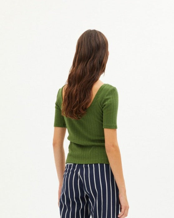 T-shirt côtelé vert en tencel et refibra - sunflower green