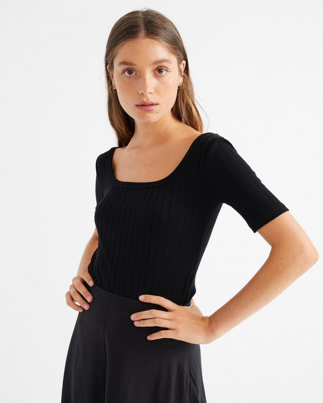 T-shirt côtelé noir en tencel et refibra - BLACK TRASH SUNFLOWER TOP