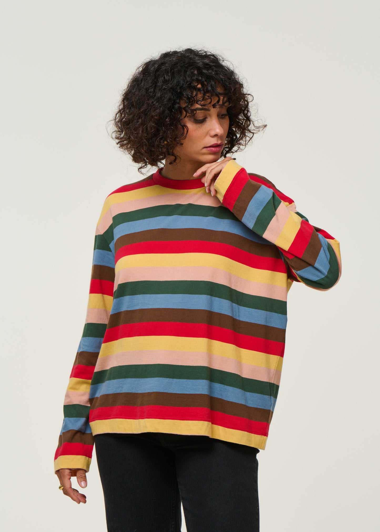 T-shirt manches longues large en coton bio | rayé "sunset stripes emily tee - multicolor"
