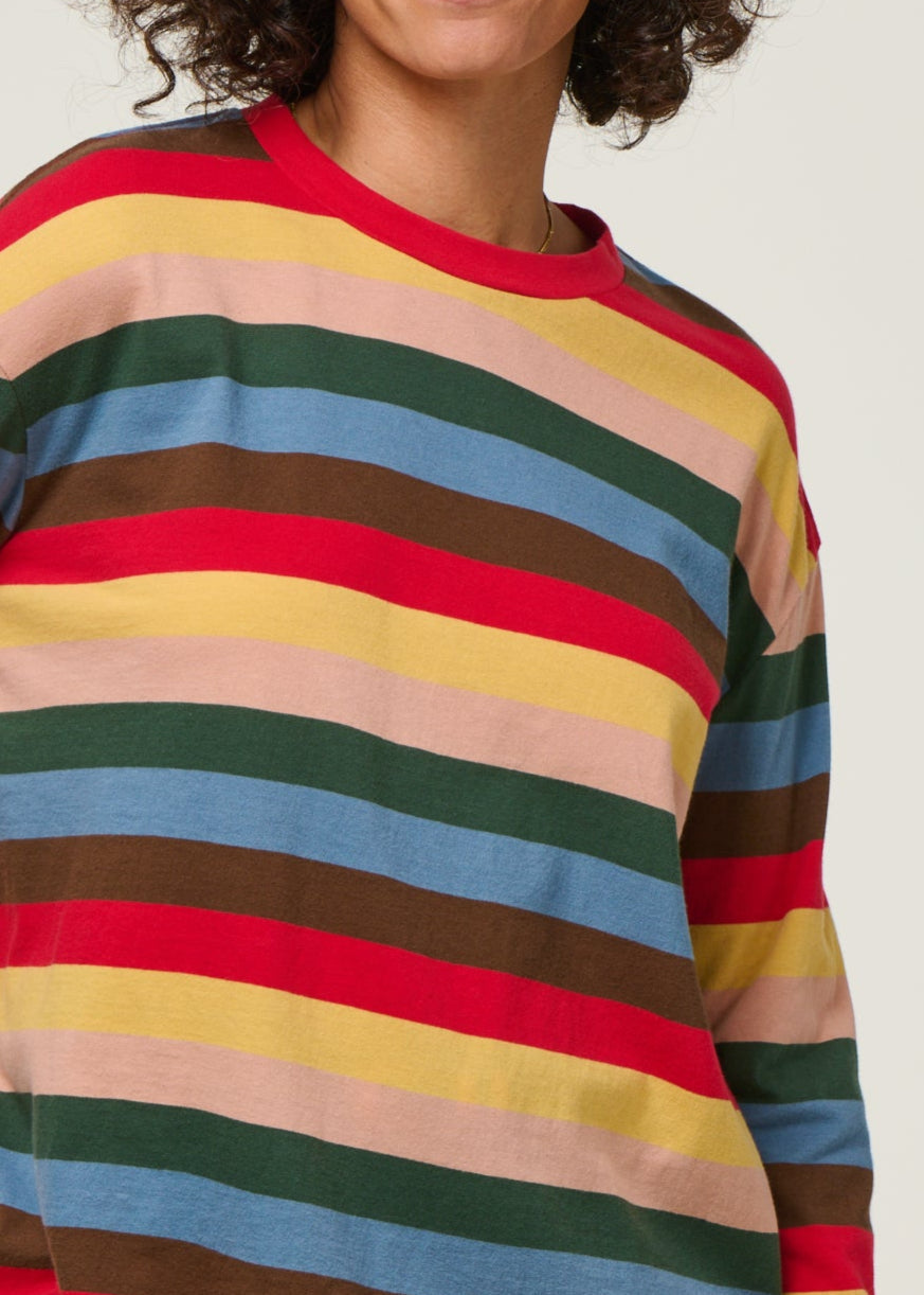 T-shirt manches longues large en coton bio | rayé "sunset stripes emily tee - multicolor"