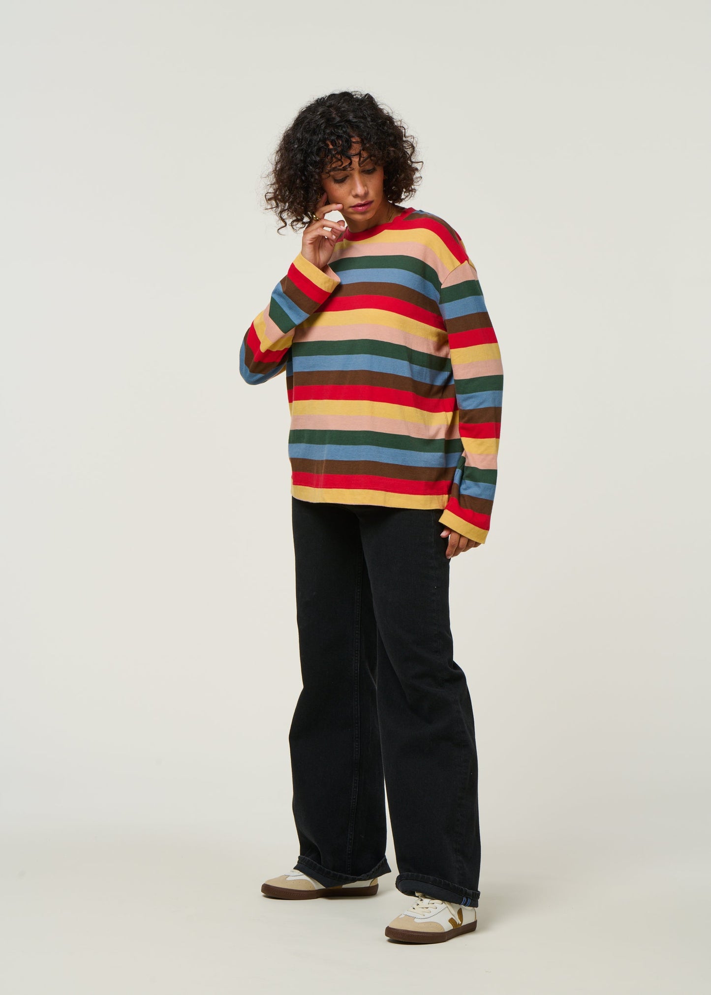 T-shirt manches longues large en coton bio | rayé "sunset stripes emily tee - multicolor"