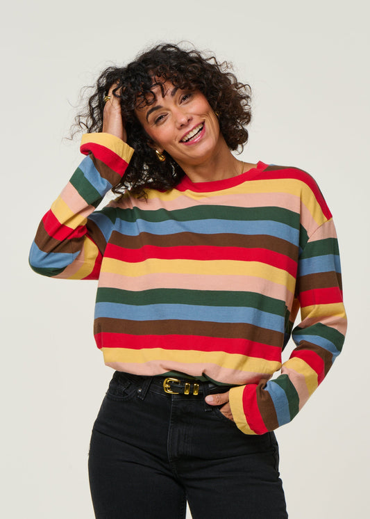 T-shirt manches longues large en coton bio | rayé "sunset stripes emily tee - multicolor"