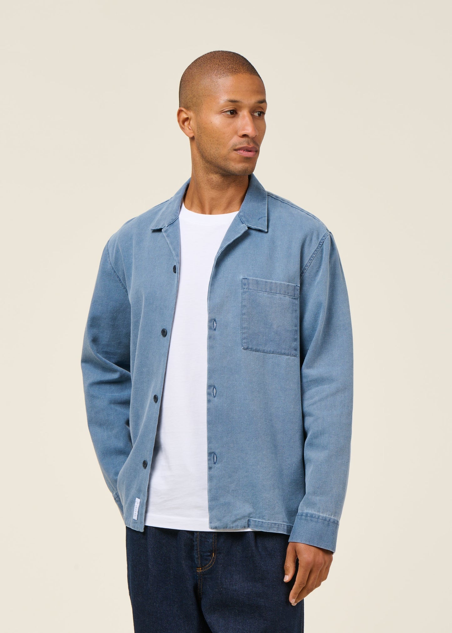 Chemise en coton recyclé | bleu 'denim casual shirt recycled cotton - washed denim'