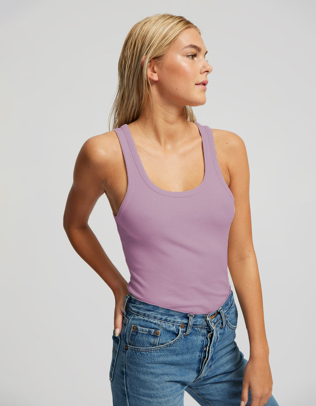 Débardeur côtelé violet en coton bio - pearly purple