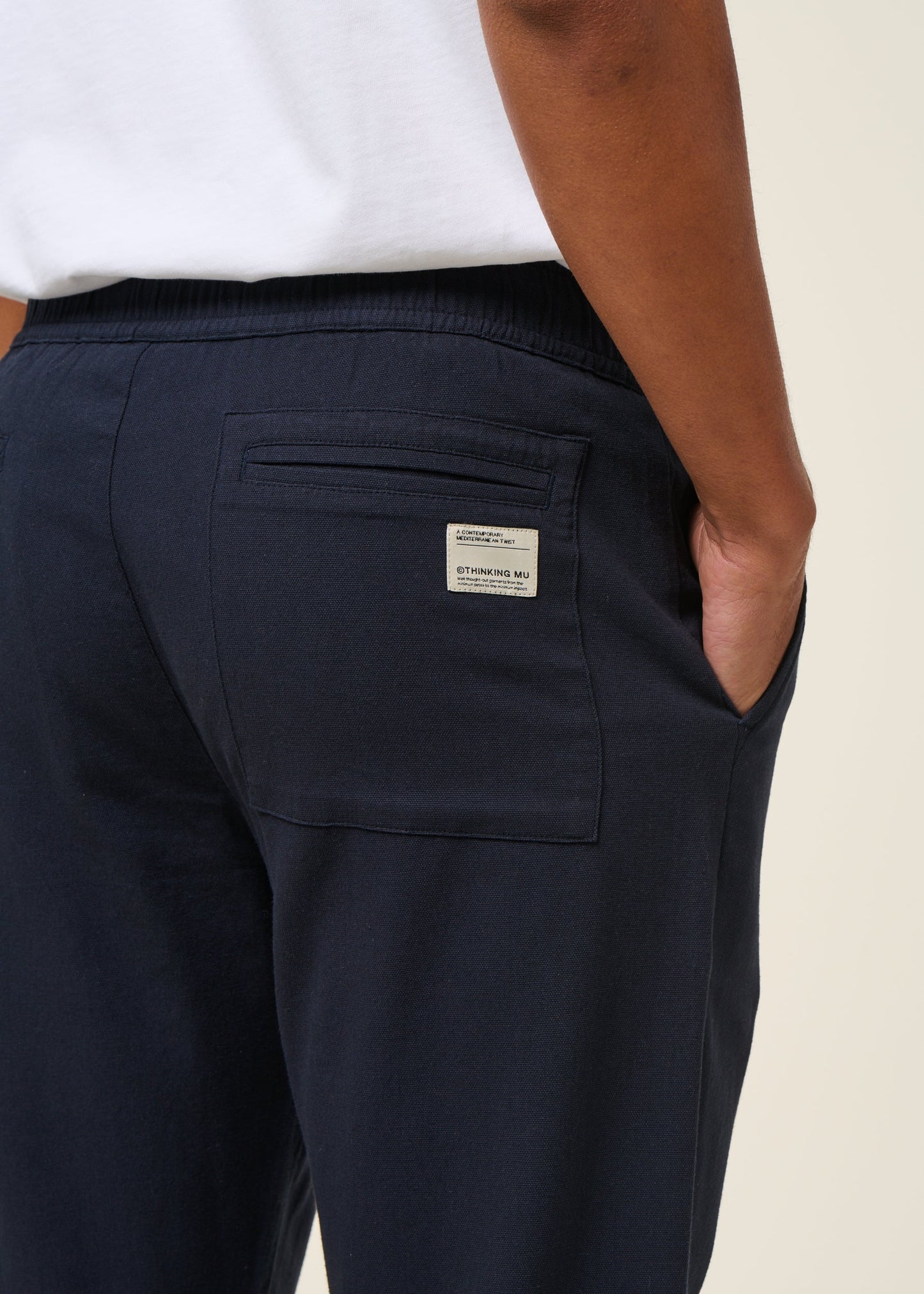Pantalon droit marine en coton bio - navy travel pants