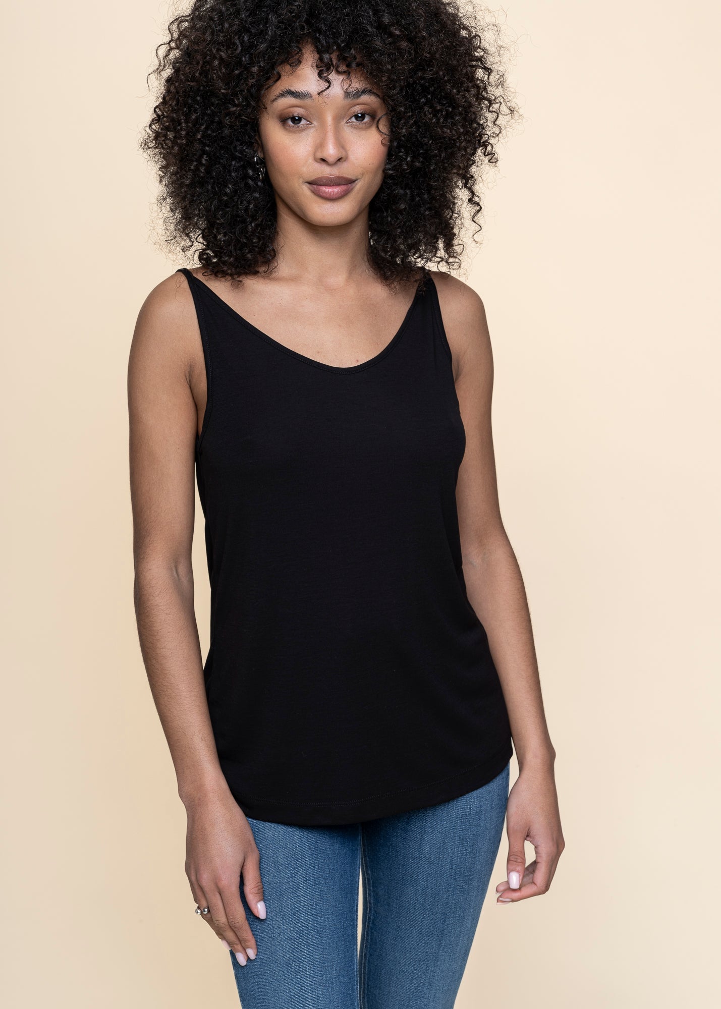 Débardeur noir en tencel - slip top triangle flow black