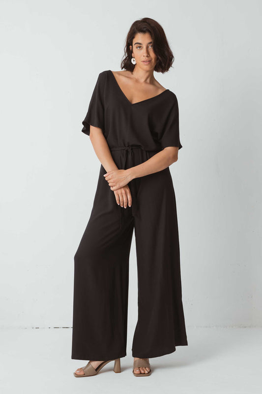 A RENVOYER - Combinaison noire fluide en ecovero - pantalón karitate black