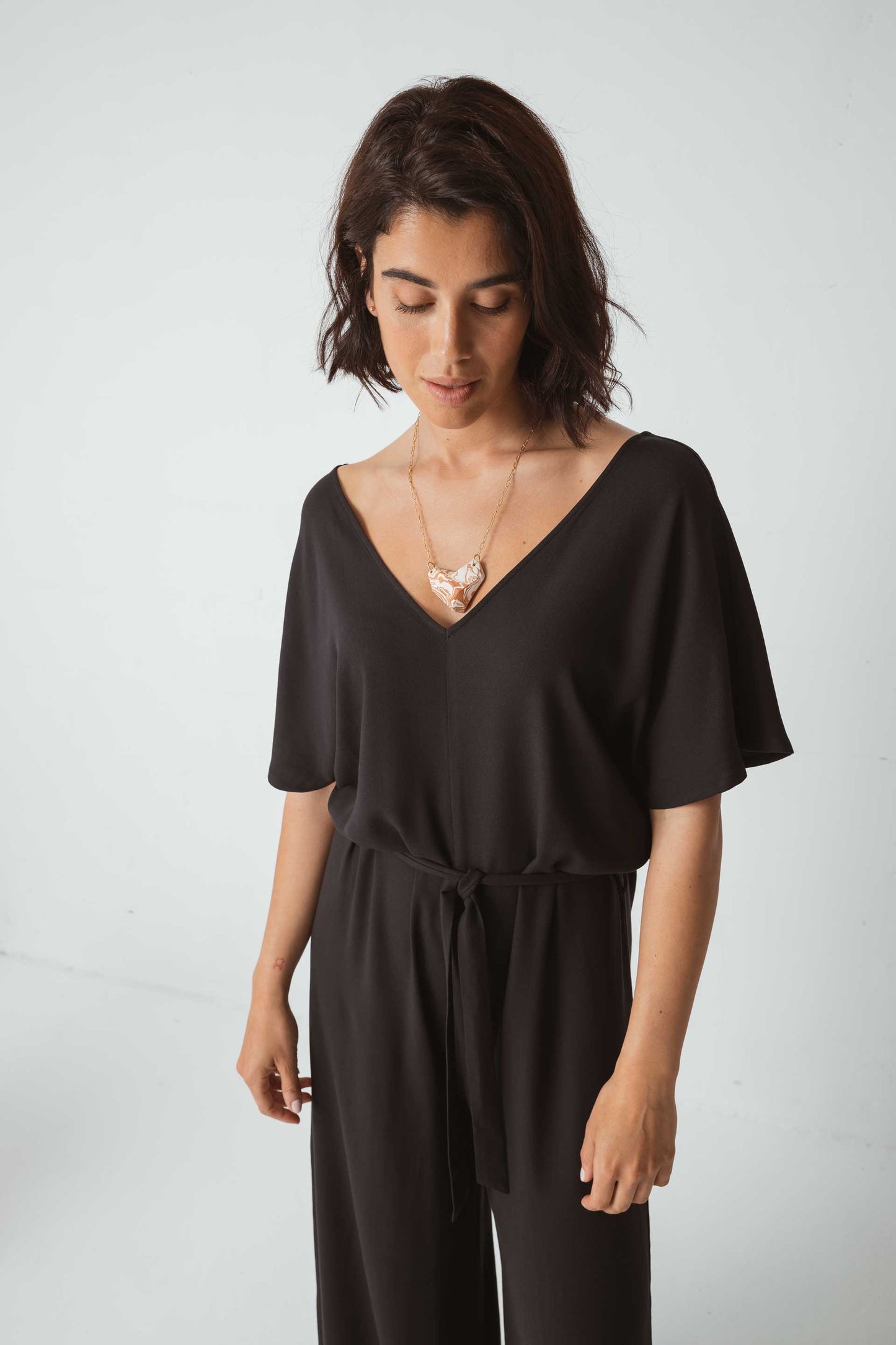 A RENVOYER - Combinaison noire fluide en ecovero - pantalón karitate black