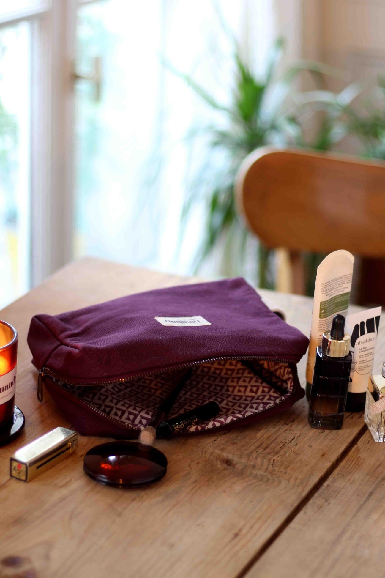Trousse de toilette en coton bio | Prune "leon prune"
