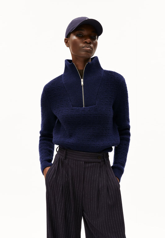 Pull en laine bio et recyclée | bleu "tulipaa - deep sea blue"