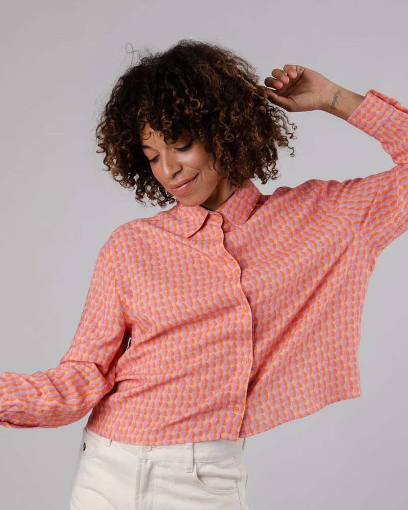 Chemise à motifs en ecovero et lin | multicolore "gummie new boxy apricot orange"