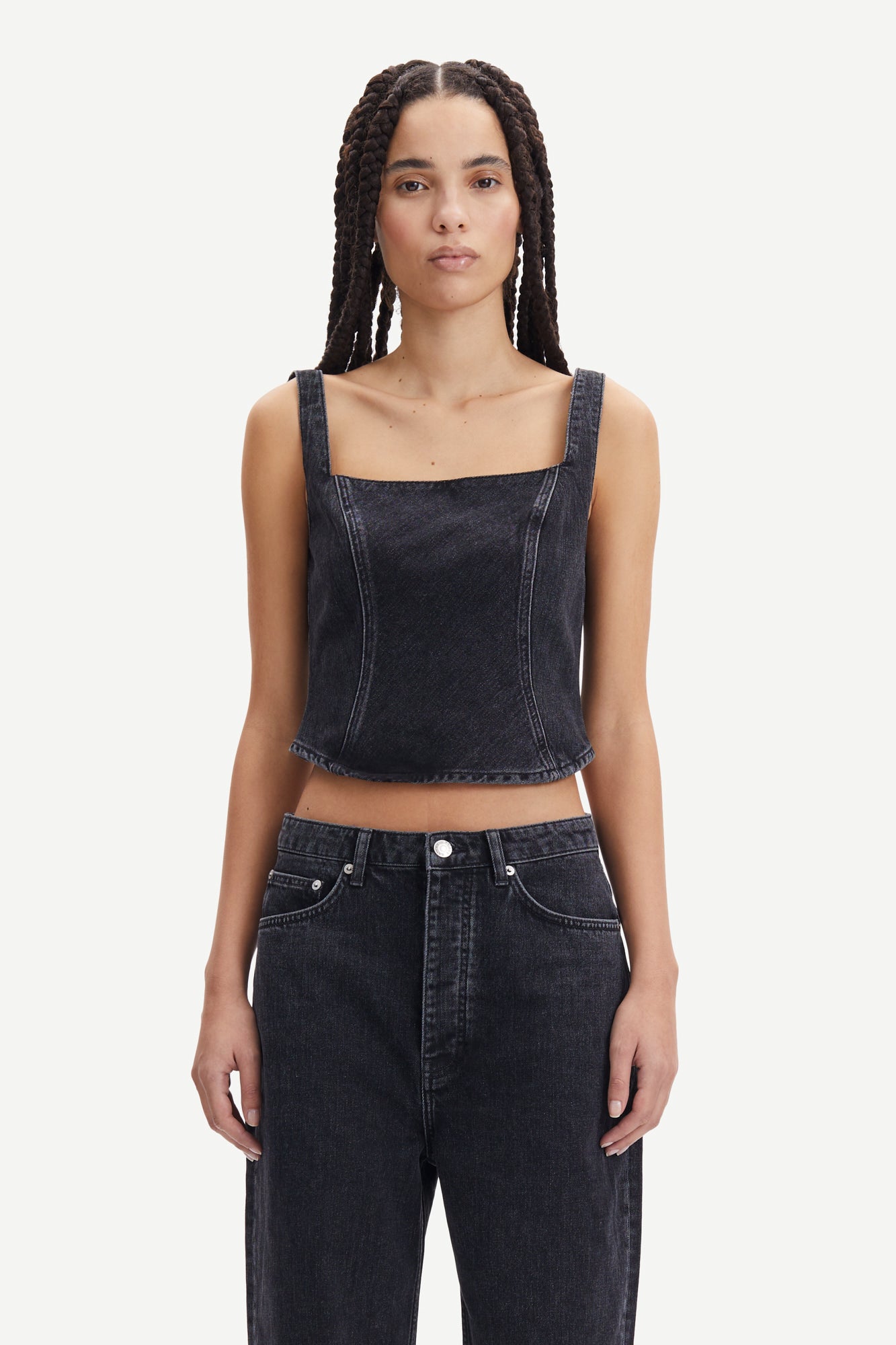 Top bustier ajusté noir en coton bio et recyclé - casja top black blizzard