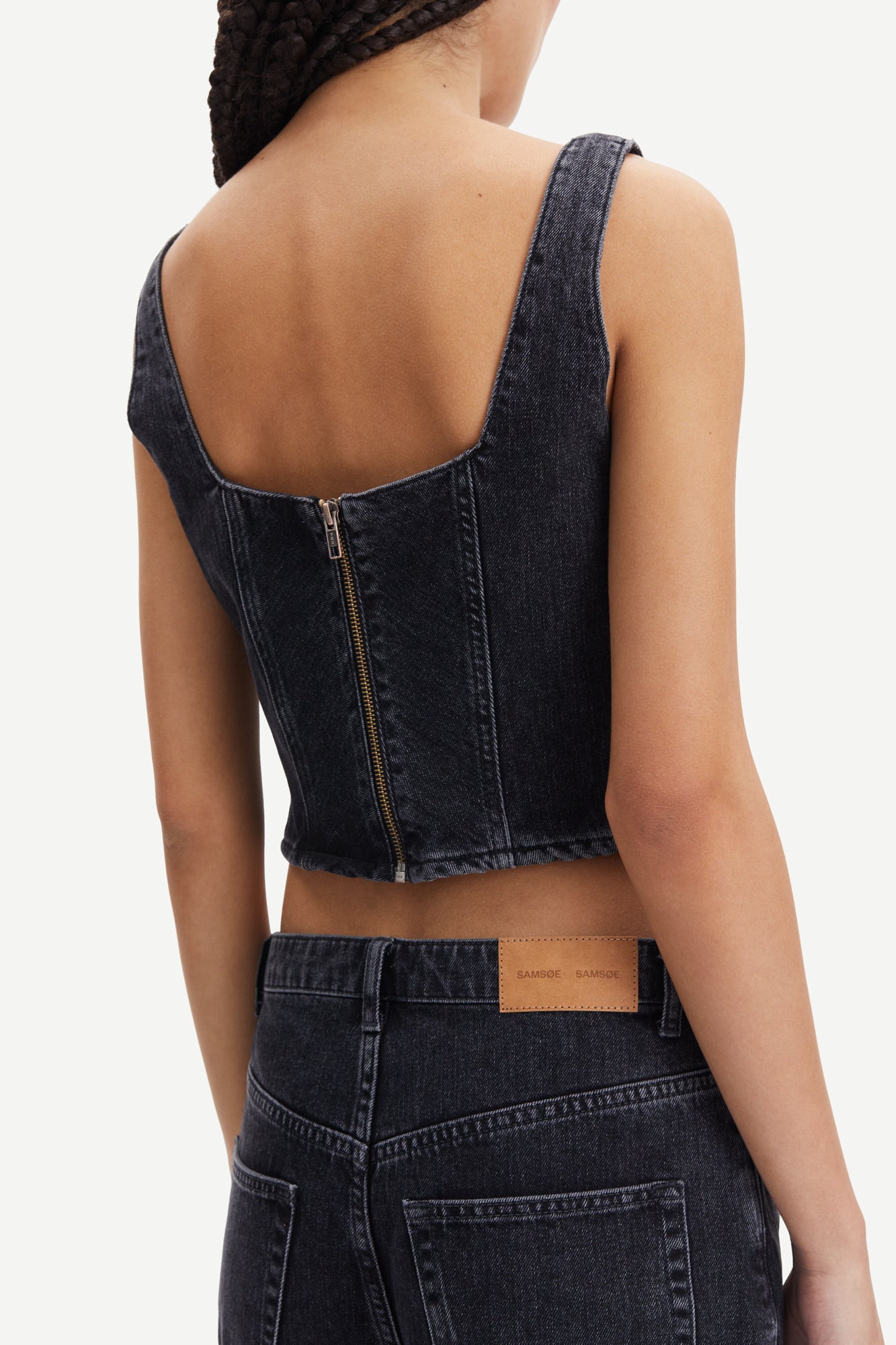 Top bustier ajusté noir en coton bio et recyclé - casja top black blizzard