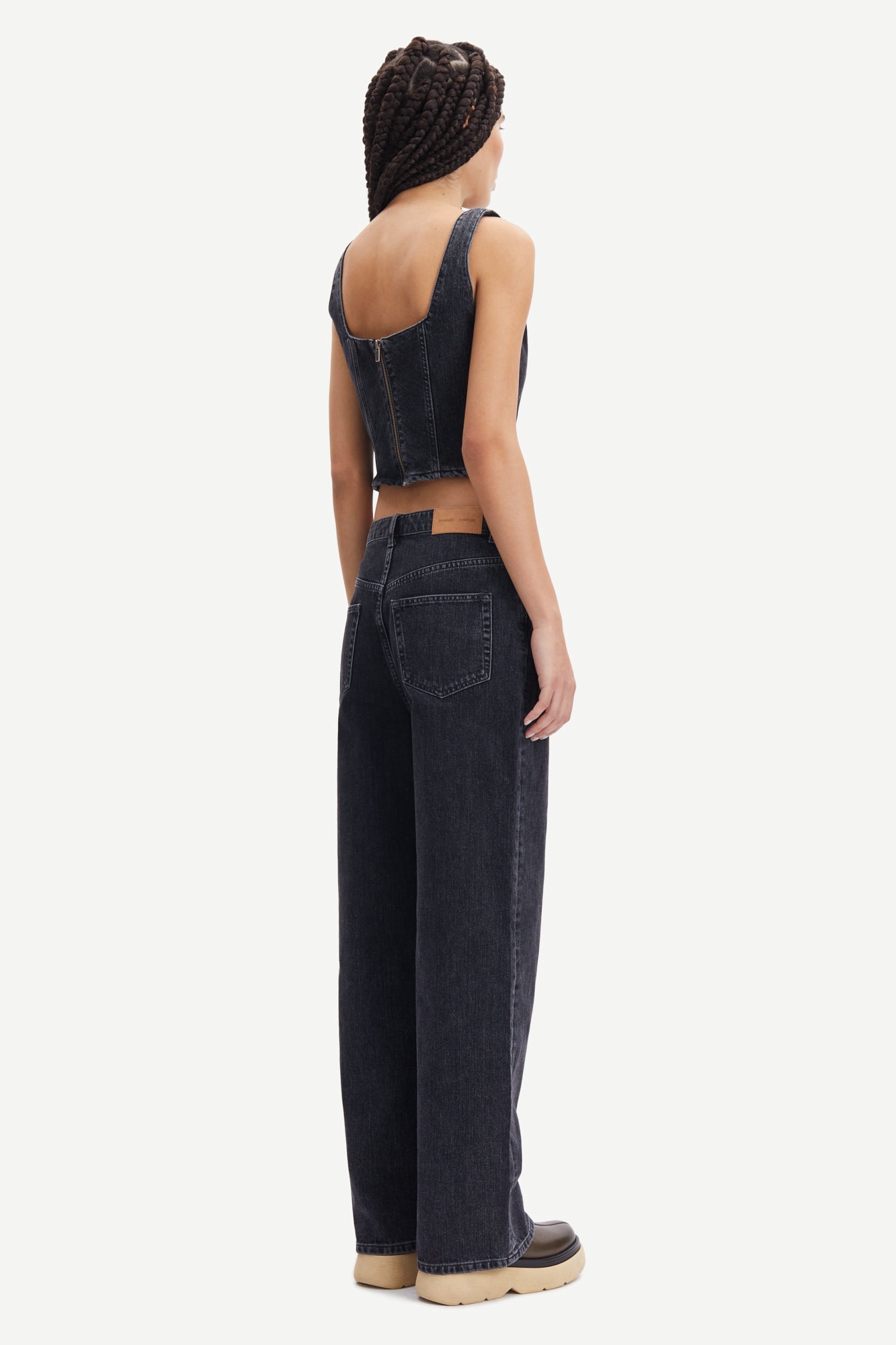 Top bustier ajusté noir en coton bio et recyclé - casja top black blizzard