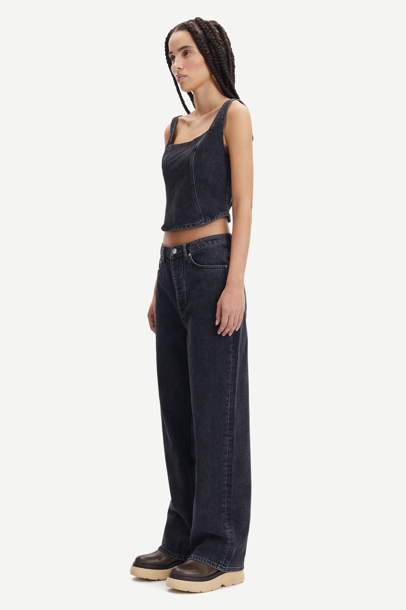 Top bustier ajusté noir en coton bio et recyclé - casja top black blizzard