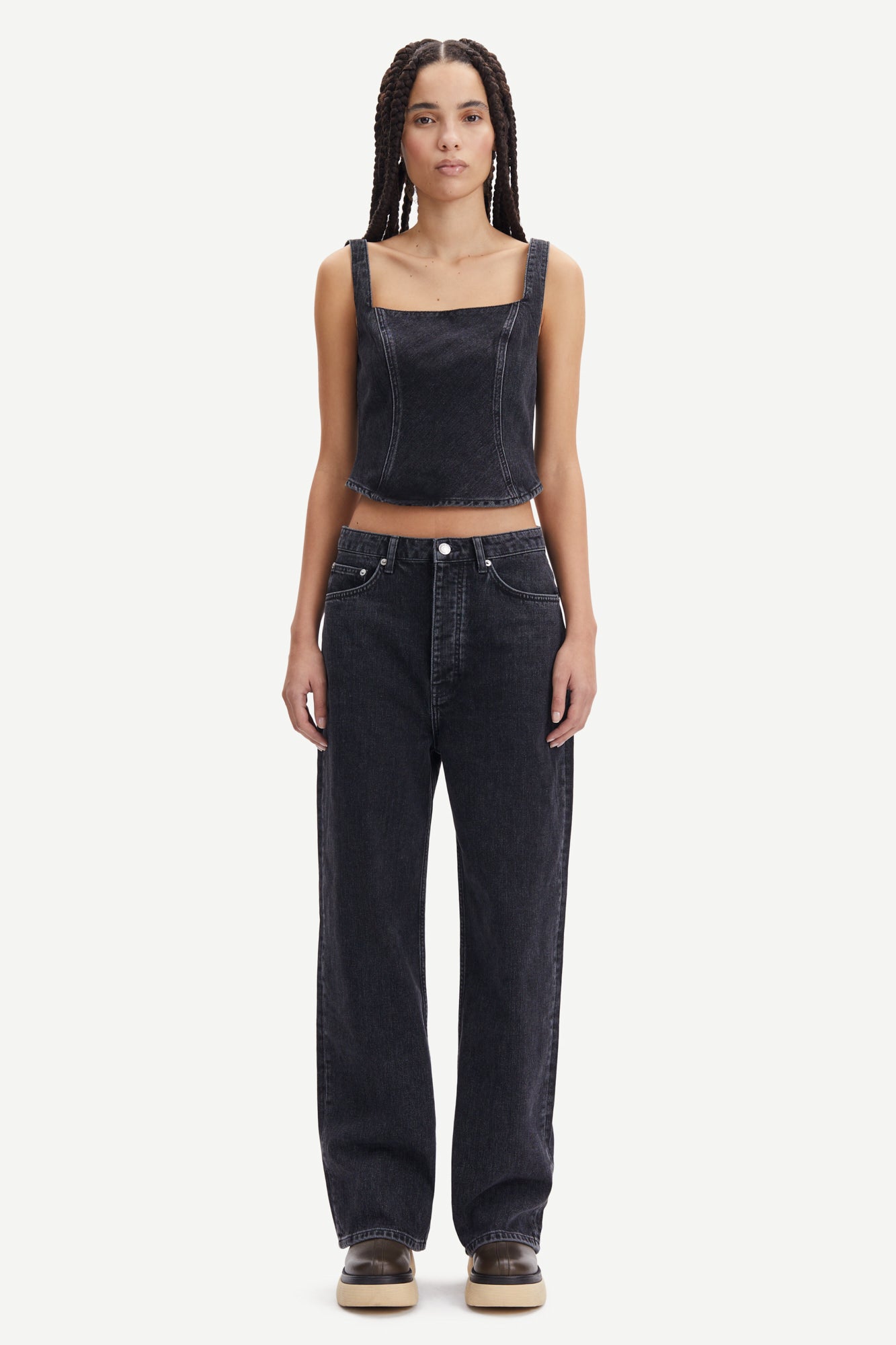 Top bustier ajusté noir en coton bio et recyclé - casja top black blizzard