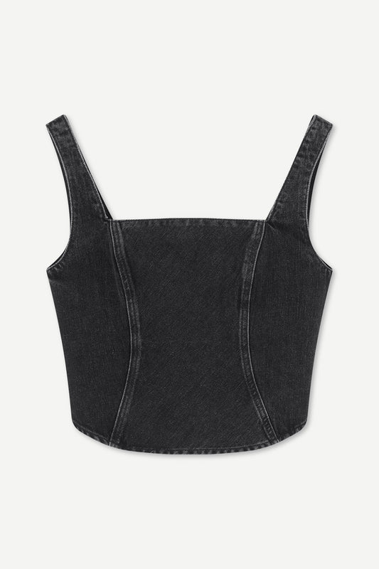Top bustier ajusté noir en coton bio et recyclé - casja top black blizzard