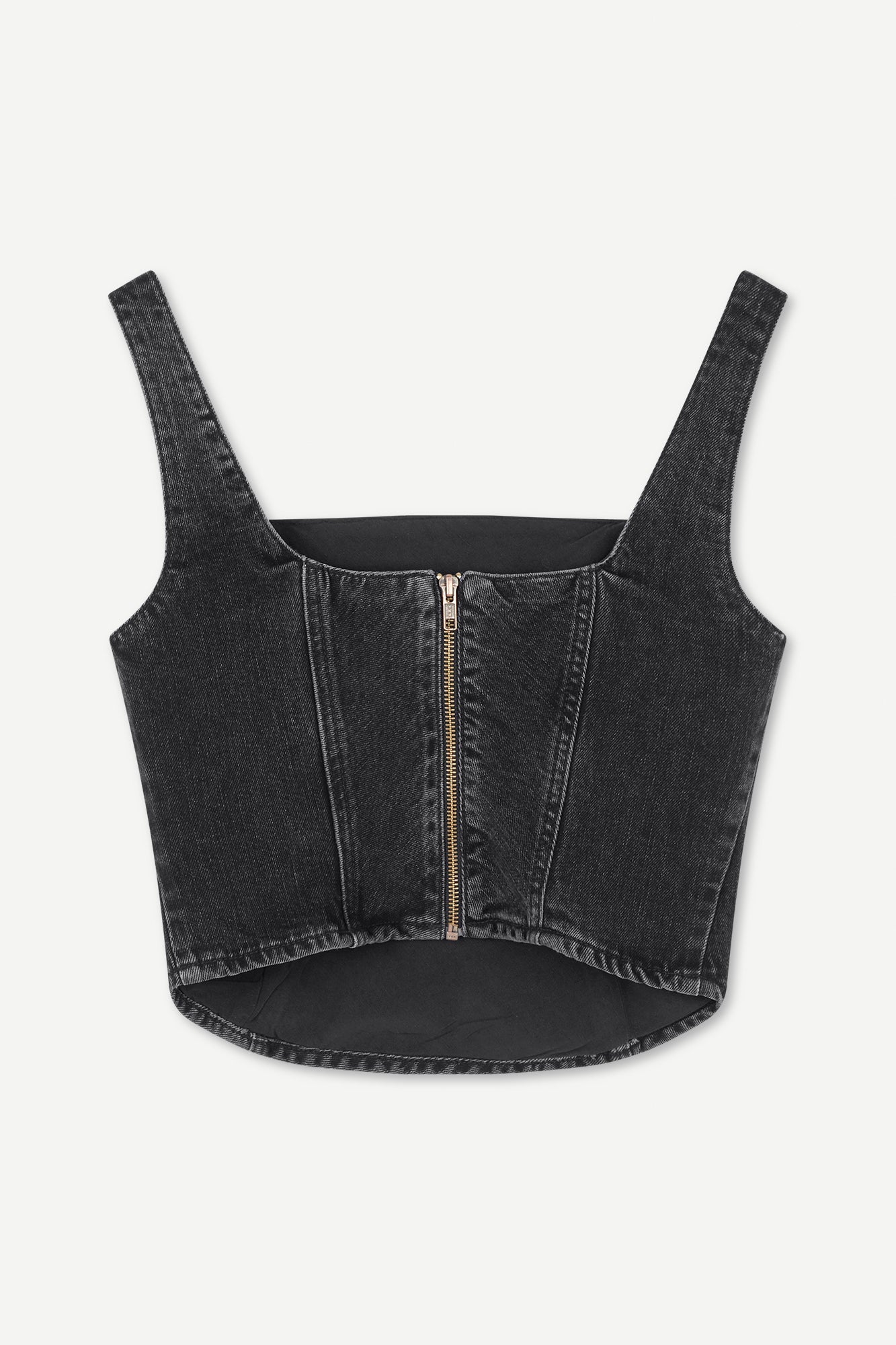 Top bustier ajusté noir en coton bio et recyclé - casja top black blizzard