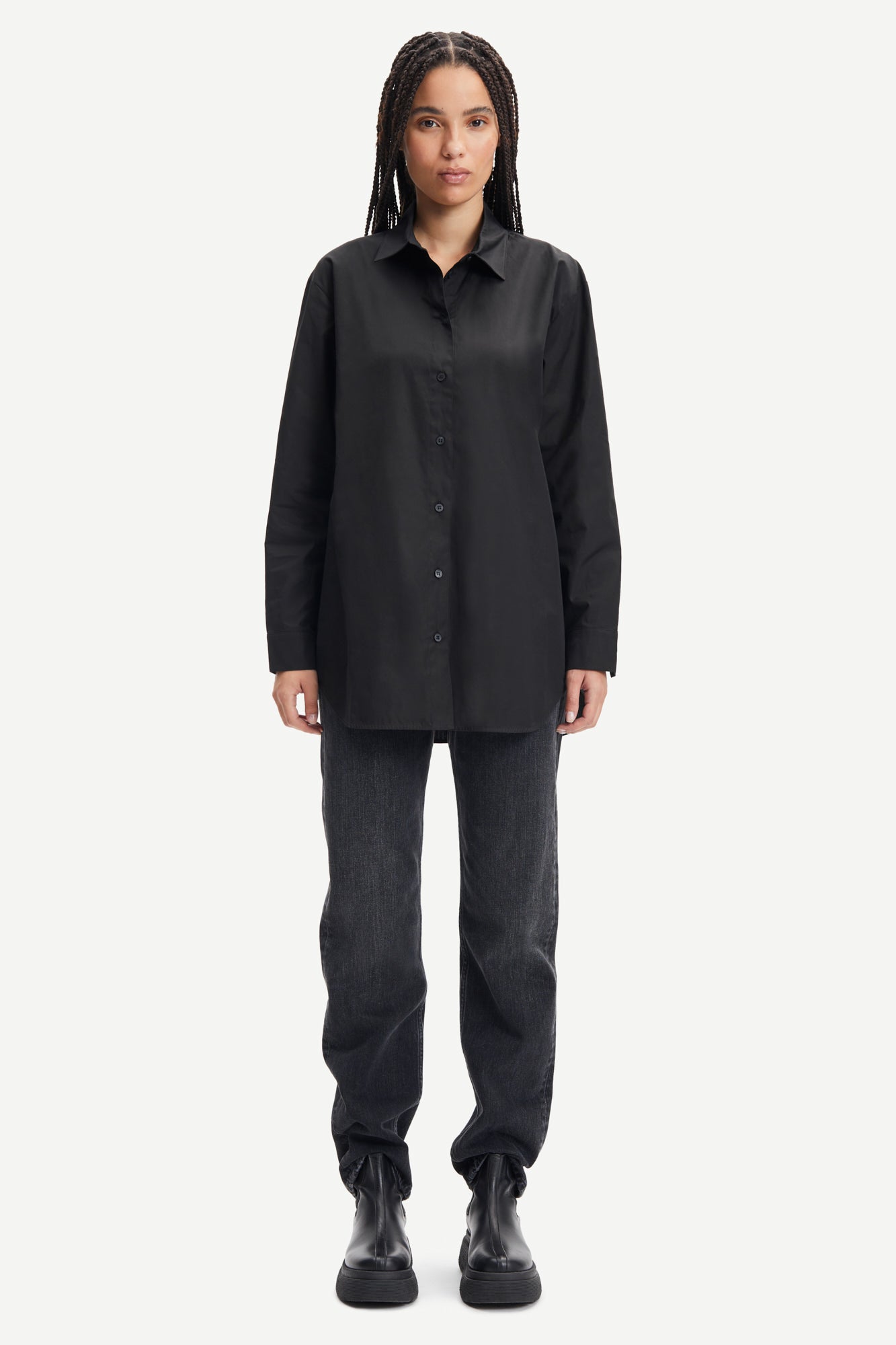 Chemise noire oversize en coton bio - haley shirt black