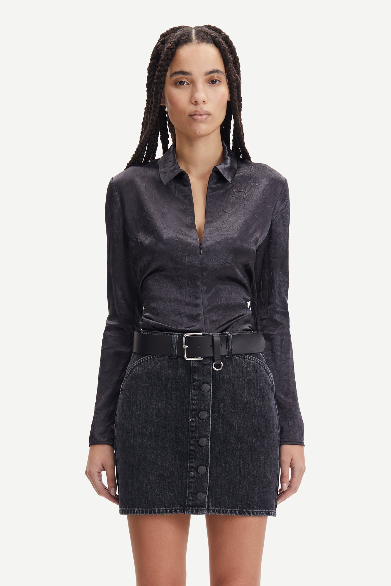 Jupe en jean noire en coton bio - norma skirt black blizzard