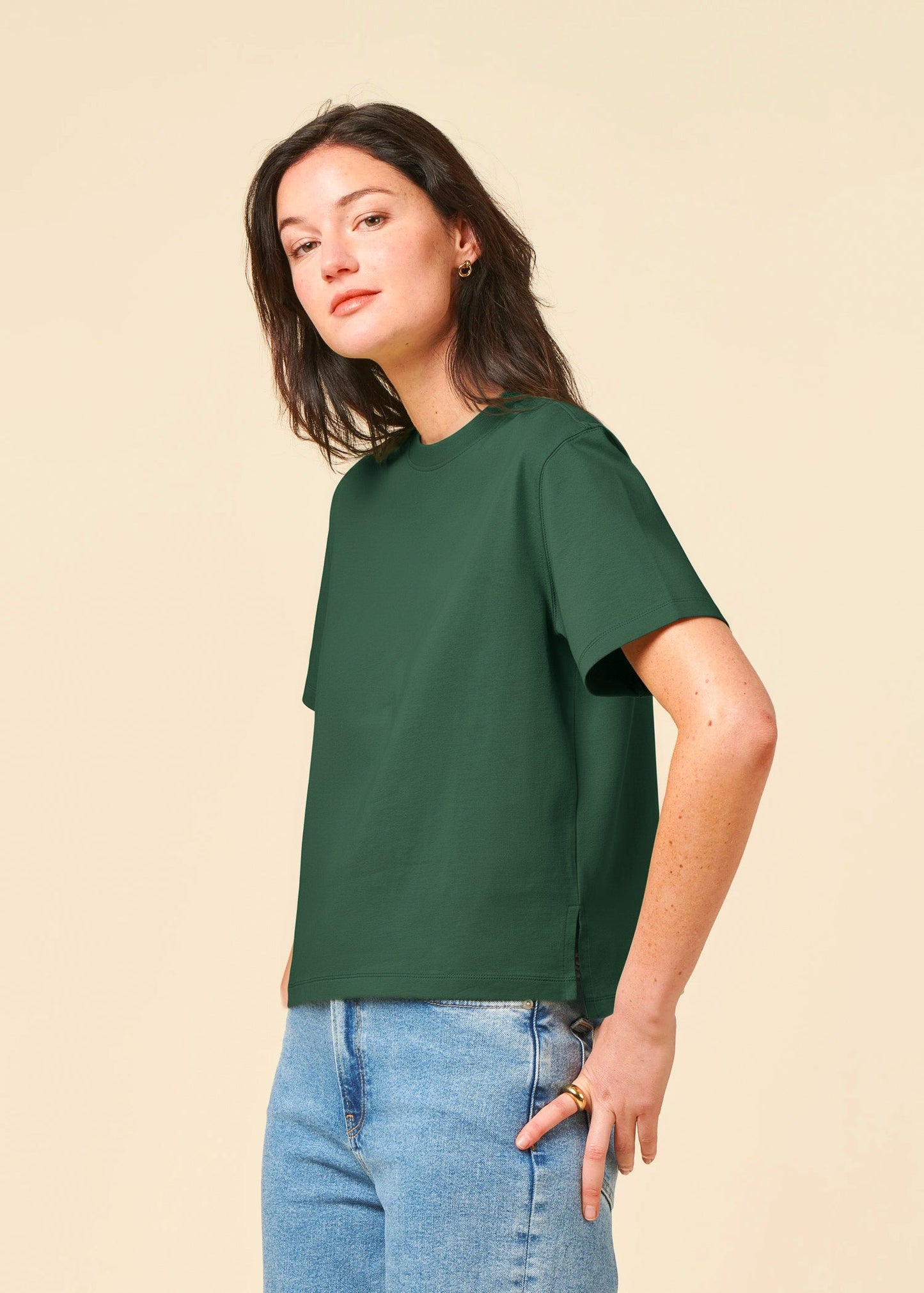 T-shirt boxy en coton bio | vert forêt
