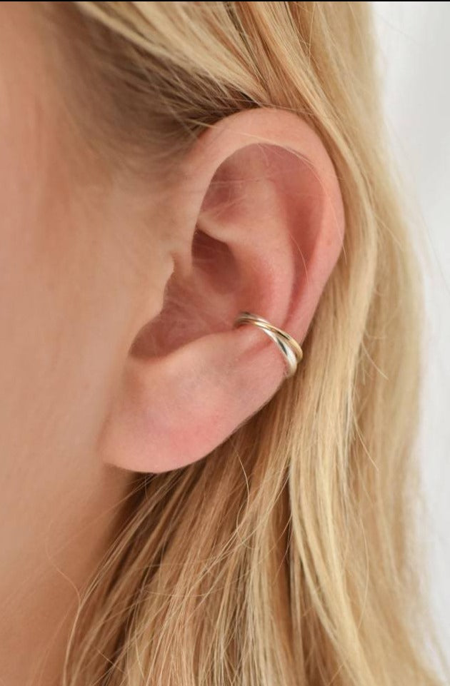 Bague d'oreille en or et argent recyclé  - Connected duo cuff