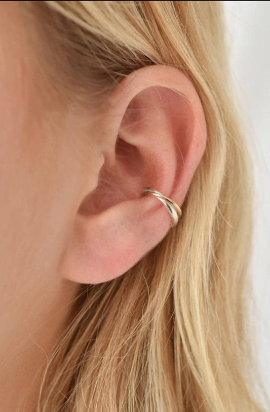 Bague d'oreille en or et argent recyclé  - Connected duo cuff
