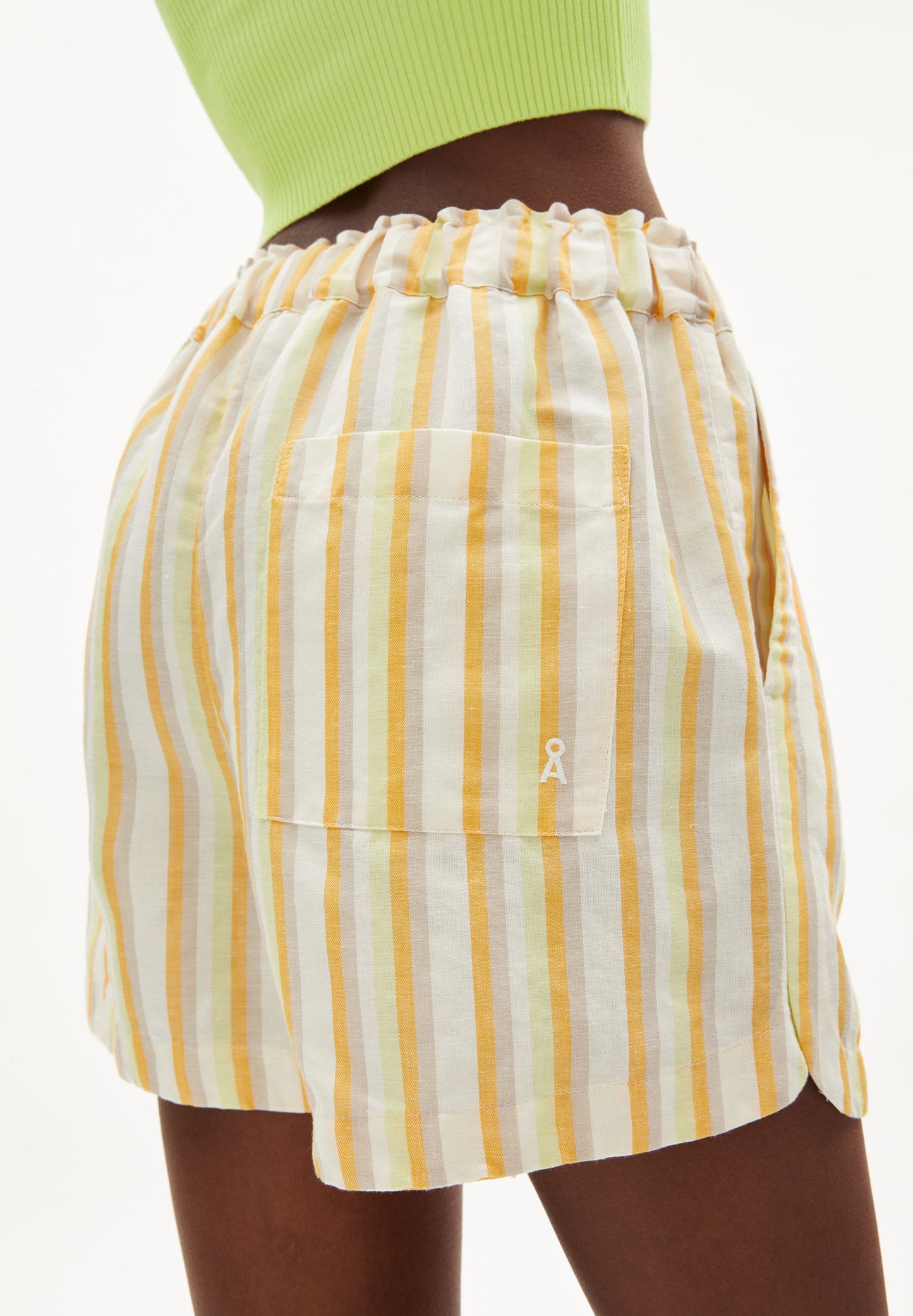 Short rayé en lin et tencel - vaanna striped lino off white-mangorange