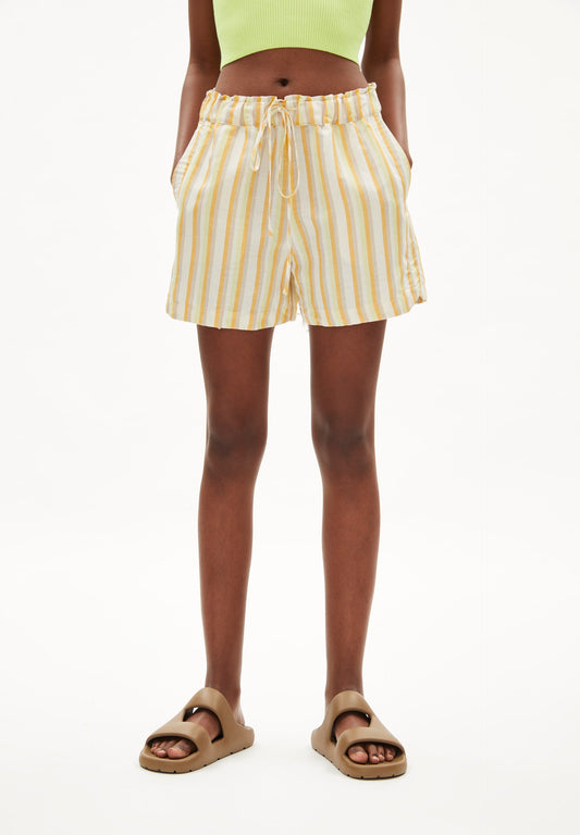 Short rayé en lin et tencel - vaanna striped lino off white-mangorange