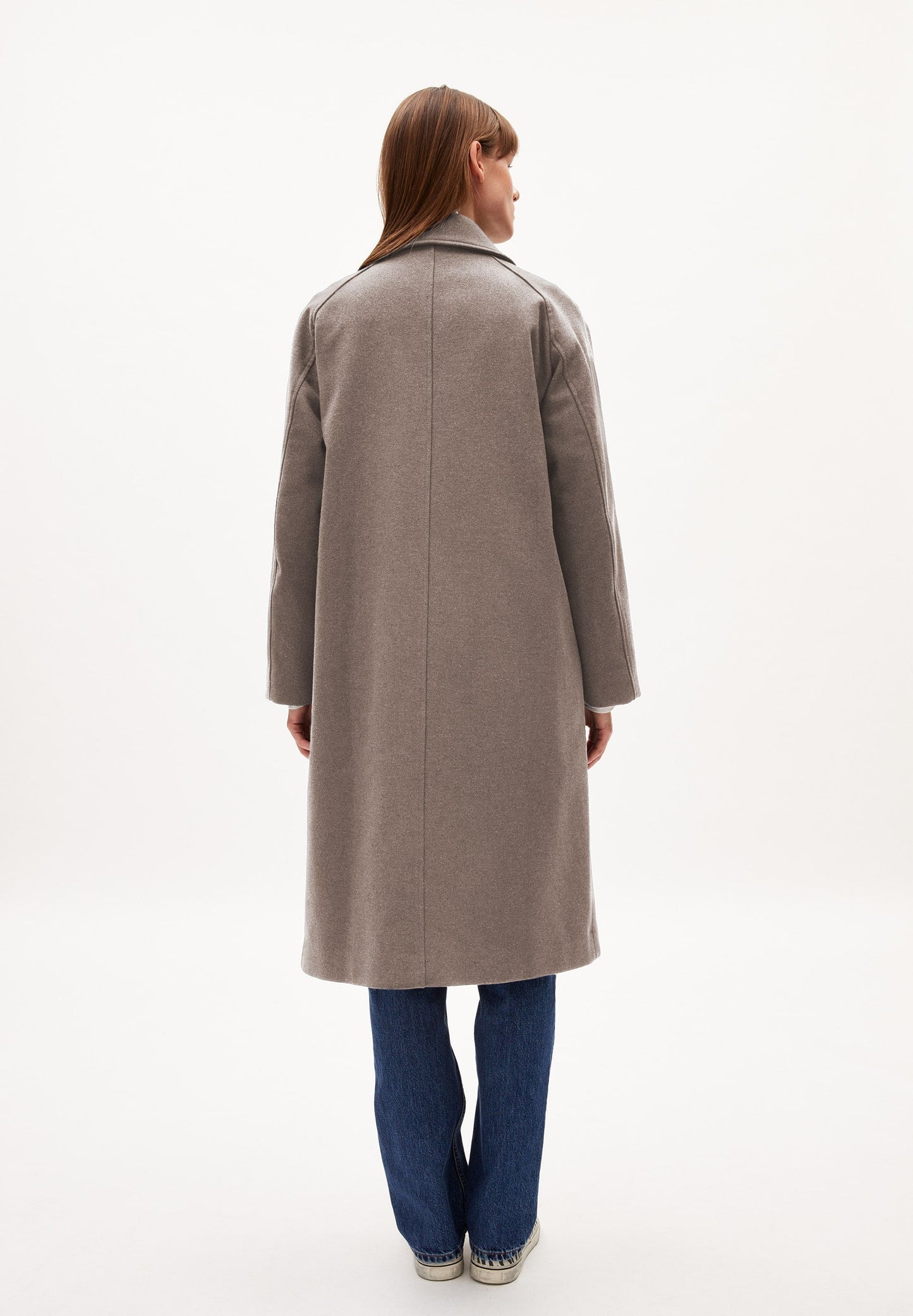 Manteau long en laine recyclée | beige "vaanoise wool dark caramel melange"