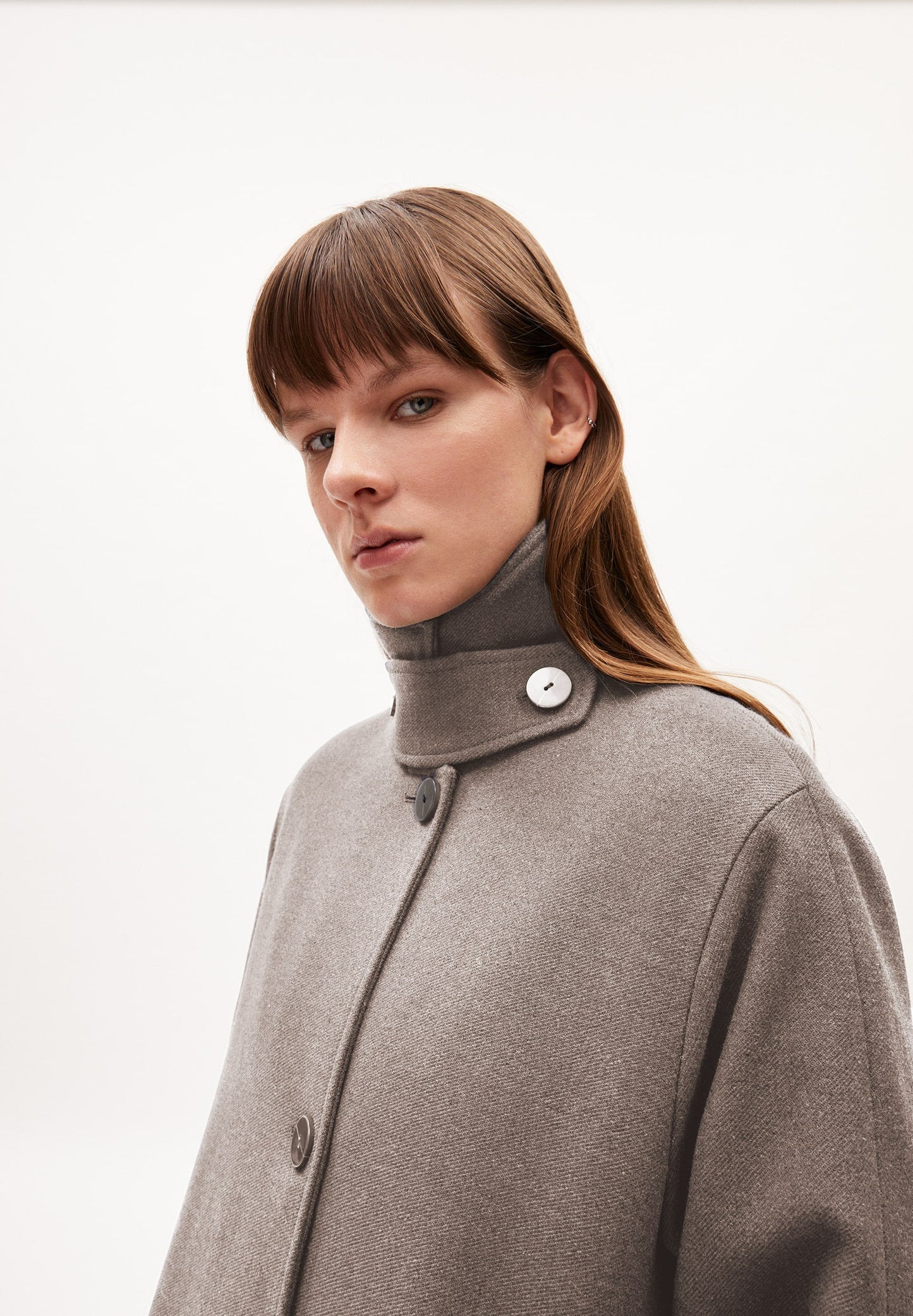Manteau long en laine recyclée | beige "vaanoise wool dark caramel melange"