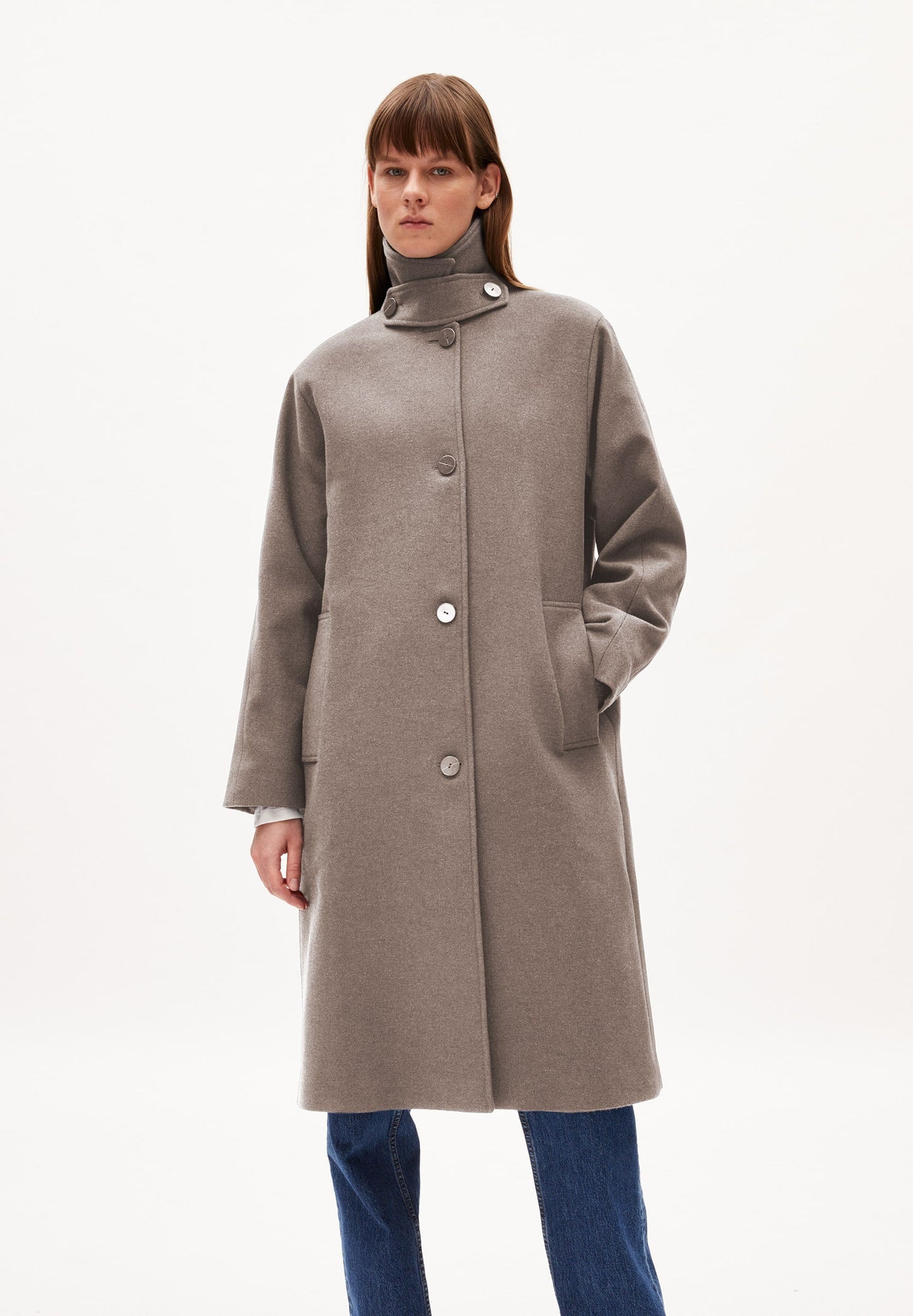 Manteau long en laine recyclée | beige "vaanoise wool dark caramel melange"