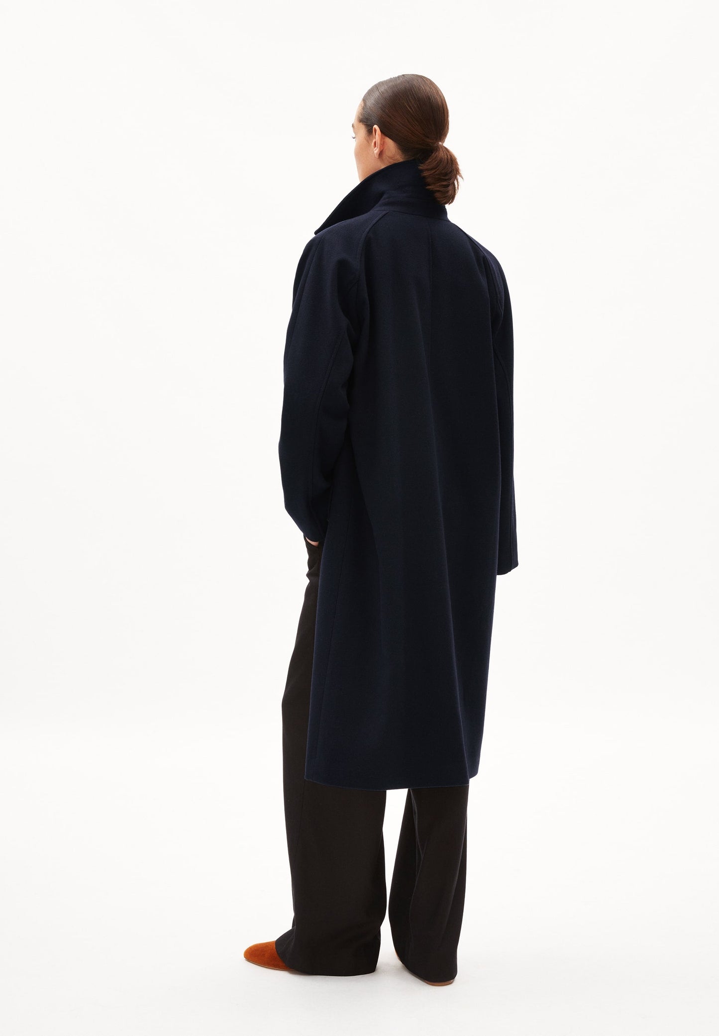 Manteau long en laine recyclée | marine "vaanoise wool - night sky"